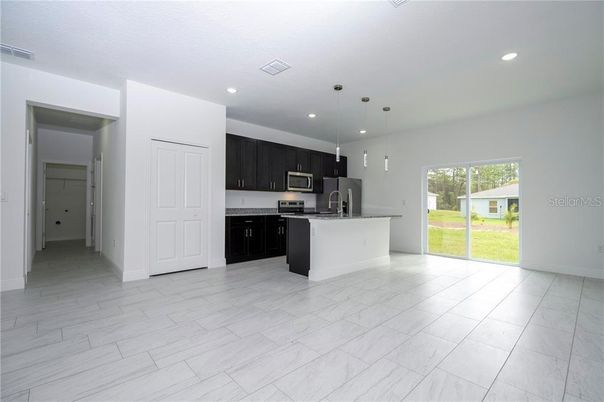 Interior, Kitchen, Marble, Pendant Lights, Recessed Lighting, Stainless Steel Appliances