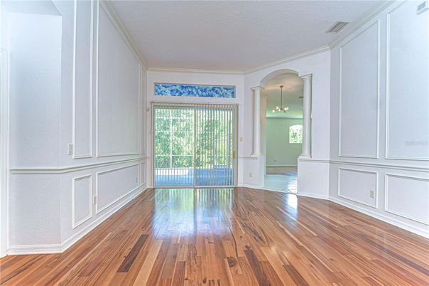 Empty room, Interior, Pendant Lights, Wood Texture Flooring