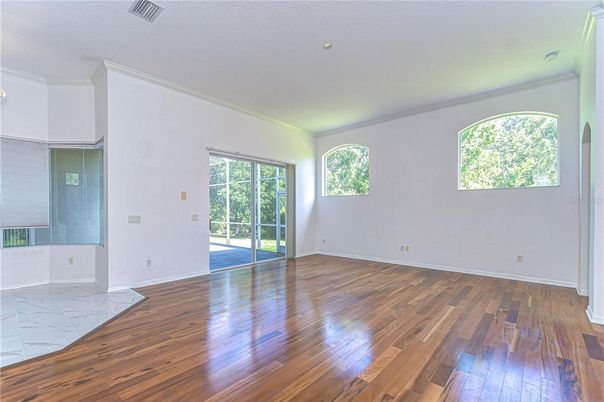 Empty room, Interior, Marble, Recessed Lighting, Wood Texture Flooring