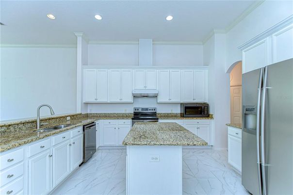 Interior, Kitchen, Marble, Recessed Lighting, Stainless Steel Appliances