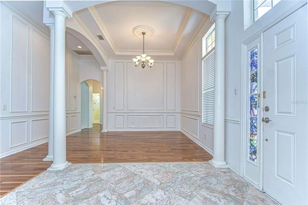 Chandelier, Interior, Recessed Lighting, Wood Texture Flooring