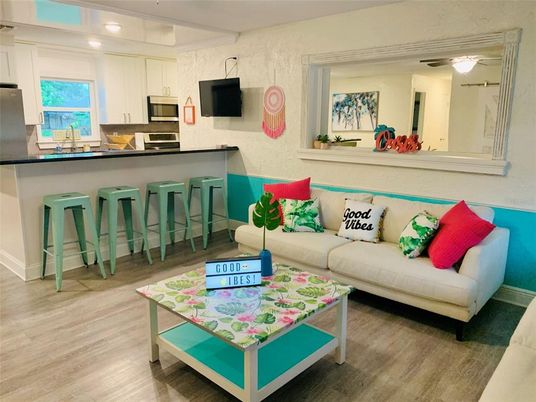 Interior, Kitchen, Living room, Recessed Lighting, Stainless Steel Appliances, Wood Texture Flooring