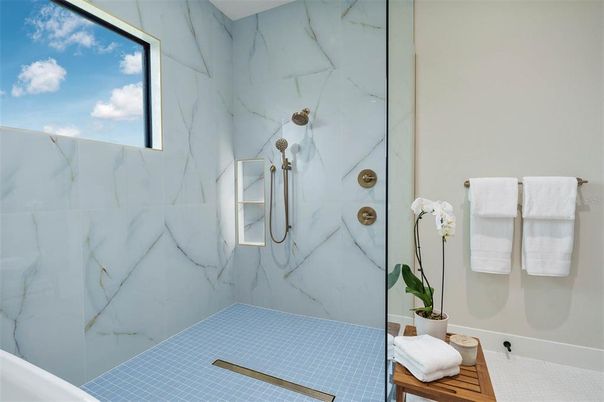 Bathroom, Glass Shower, Interior, Marble Walls