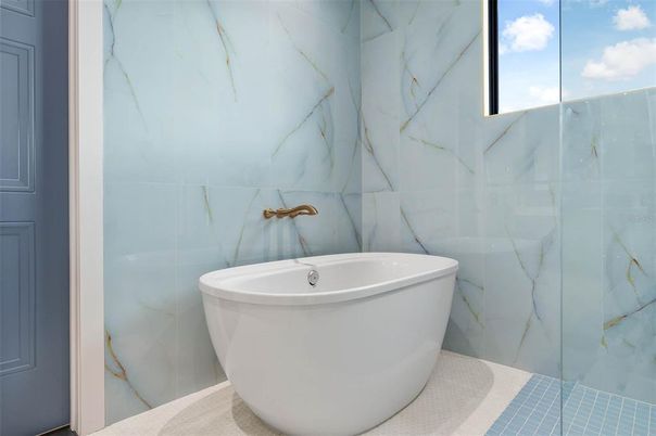 Bathroom, Free Standing Baths, Glass Shower, Interior, Marble Walls