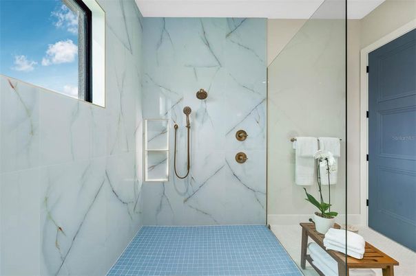 Bathroom, Glass Shower, Interior, Marble Walls