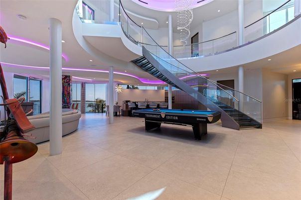 Billiard Table, Game Room, Interior, Recessed Lighting