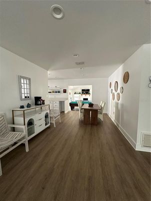 Dining room, Interior, Recessed Lighting, Wood Texture Flooring