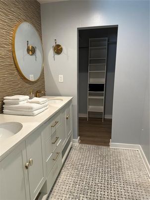 Bathroom, Dual Sink Vanities, Interior, Walk-in Closets, Wood Texture Flooring