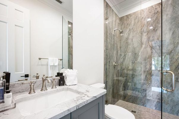 Bathroom, Glass Shower, Interior, Marble Walls
