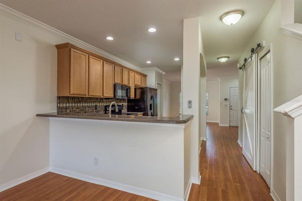 Interior, Kitchen, Recessed Lighting, Wood Texture Flooring