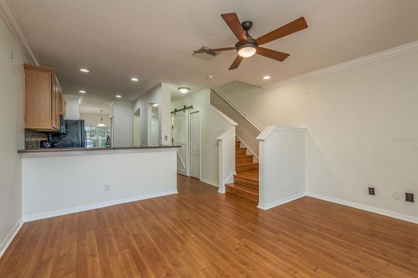 Interior, Kitchen, Recessed Lighting, Wood Texture Flooring