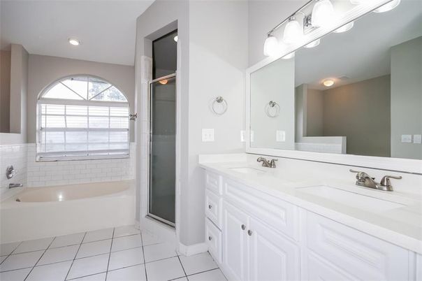 Bathroom, Dual Sink Vanities, Glass Shower, Interior, Recessed Lighting
