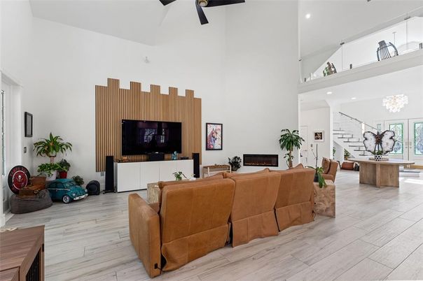 Interior, Living room, Recessed Lighting, Wood Texture Flooring