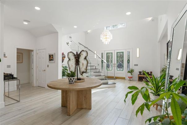 Chandelier, Interior, Recessed Lighting, Wood Texture Flooring