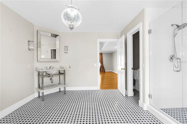 Bathroom, Interior, Pendant Lights, Wood Texture Flooring