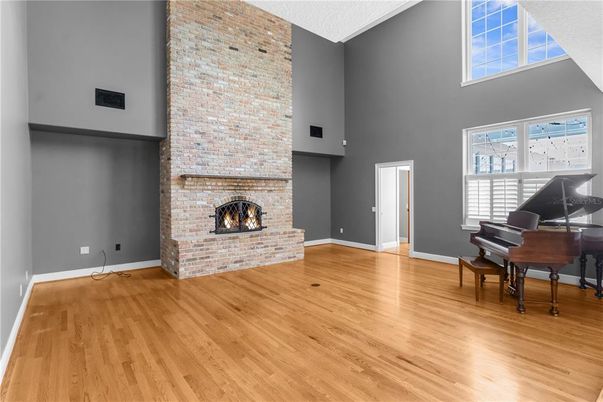 Fireplace, Interior, Piano, Stone Walls, Wood Texture Flooring