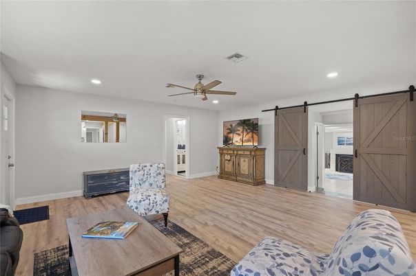Interior, Living room, Recessed Lighting, Wood Texture Flooring