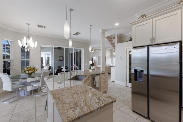 Dining room, Interior, Kitchen, Pendant Lights, Recessed Lighting, Stainless Steel Appliances
