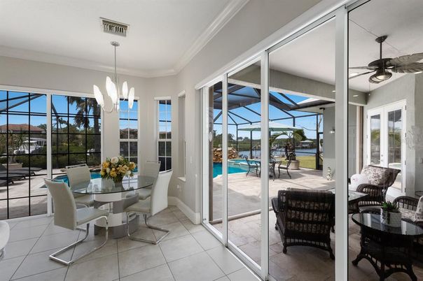 Dining room, Glass Ceilings, Interior, Pendant Lights, Pool, Sun Room, Water