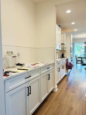 Dining room, Interior, Kitchen, Recessed Lighting, Wood Texture Flooring