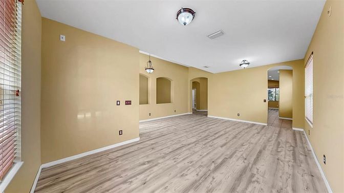 Empty room, Interior, Pendant Lights, Wood Texture Flooring