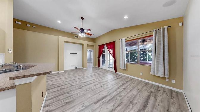 Empty room, Interior, Recessed Lighting, Wood Texture Flooring