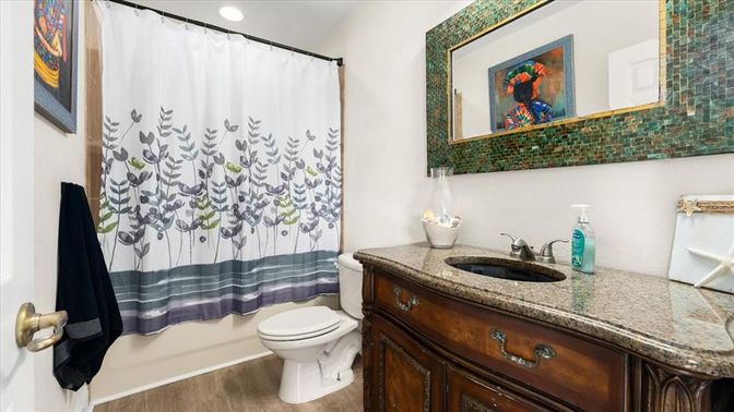 Bathroom, Interior, Recessed Lighting, Wood Texture Flooring