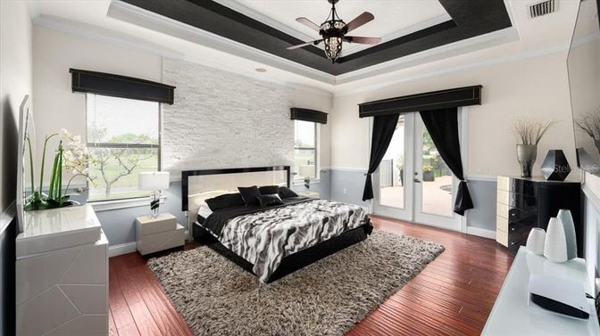 Bedroom, Interior, Stone Walls, Wood Texture Flooring