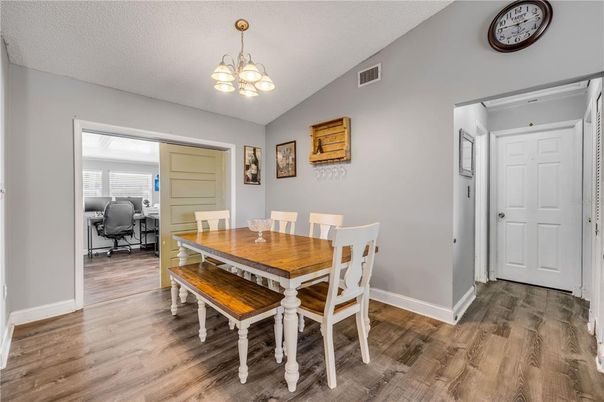 Chandelier, Dining room, Interior, Wood Texture Flooring
