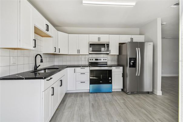 Interior, Kitchen, Stainless Steel Appliances, Wood Texture Flooring