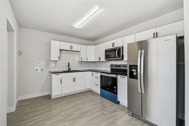 Interior, Kitchen, Stainless Steel Appliances, Wood Texture Flooring