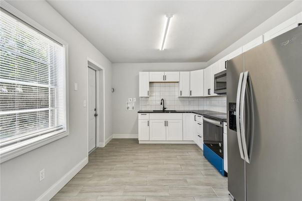 Interior, Kitchen, Stainless Steel Appliances, Wood Texture Flooring