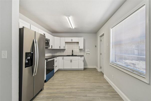 Interior, Kitchen, Stainless Steel Appliances, Wood Texture Flooring