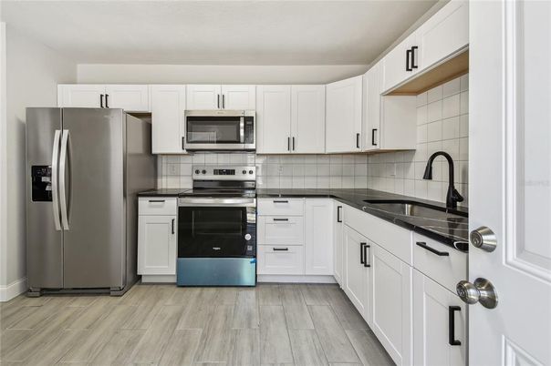 Interior, Kitchen, Stainless Steel Appliances, Wood Texture Flooring
