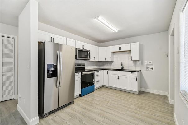 Interior, Kitchen, Stainless Steel Appliances, Wood Texture Flooring