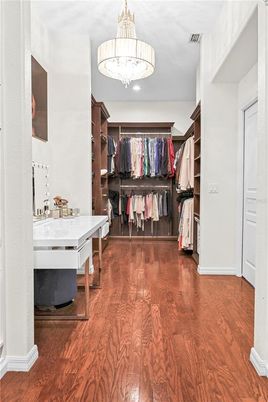 Chandelier, Interior, Recessed Lighting, Walk-in Closets, Wood Texture Flooring
