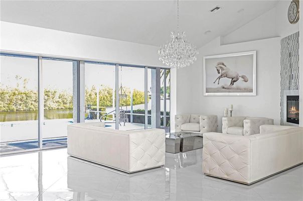 Chandelier, Fireplace, Interior, Living room, Water