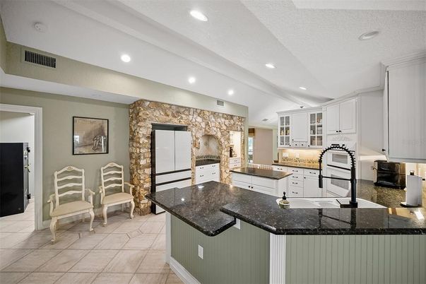 Interior, Kitchen, Recessed Lighting, Stone Walls