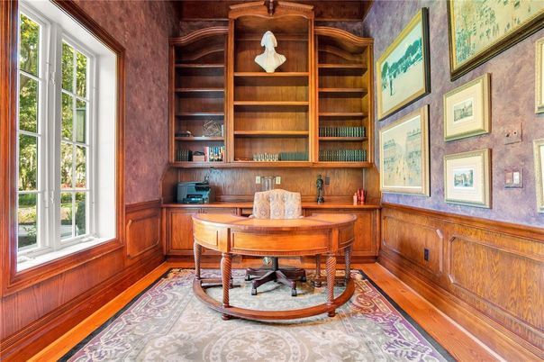 Home Office, Interior, Wood Texture Flooring, Wooden Walls