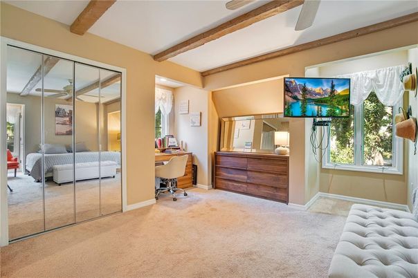Bedroom, Home Office, Interior, Recessed Lighting, Wooden Beams