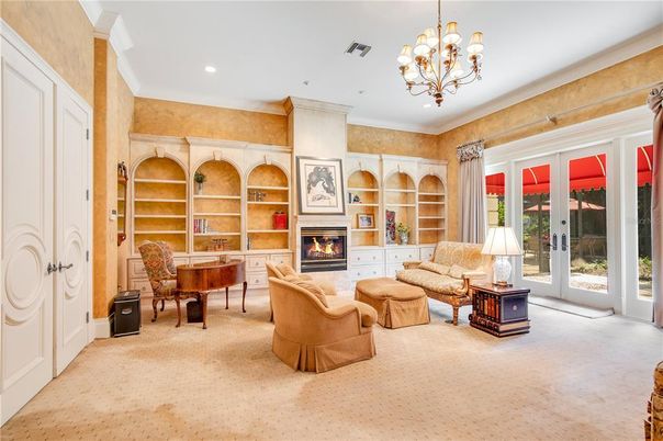 Chandelier, Fireplace, Home Office, Interior, Living room, Piano, Recessed Lighting