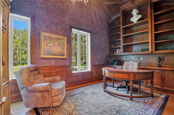 Home Office, Interior, Wood Texture Flooring, Wooden Walls