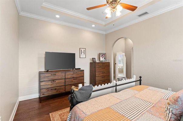Bedroom, Interior, Recessed Lighting, Wood Texture Flooring