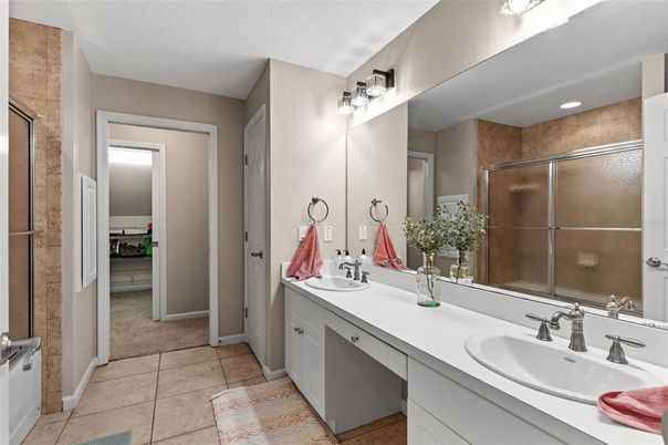 Bathroom, Dual Sink Vanities, Glass Shower, Interior, Recessed Lighting