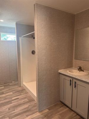 Bathroom, Interior, Recessed Lighting, Wood Texture Flooring