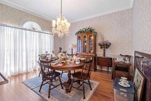 Chandelier, Dining room, Interior, Wood Texture Flooring