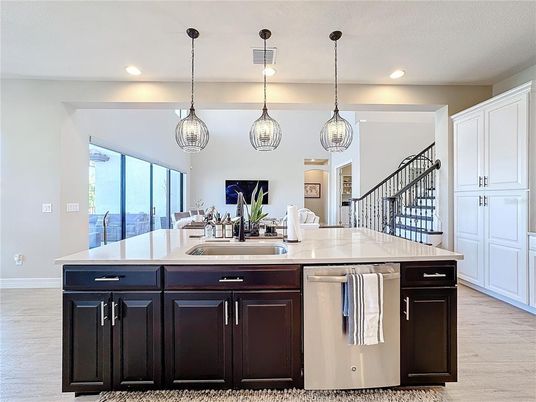 Interior, Kitchen, Pendant Lights, Recessed Lighting, Wood Texture Flooring