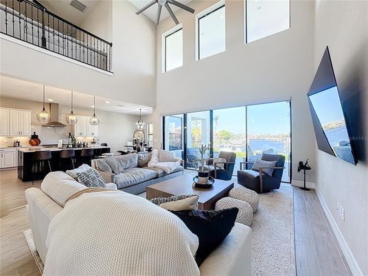 Dining room, Interior, Kitchen, Living room, Pendant Lights, Recessed Lighting, Water, Wood Texture Flooring