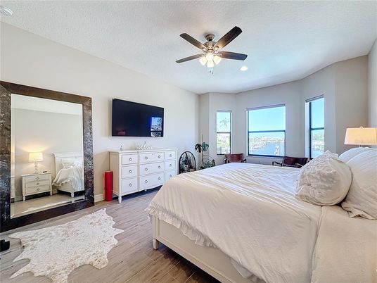 Bedroom, Interior, Recessed Lighting, Wood Texture Flooring