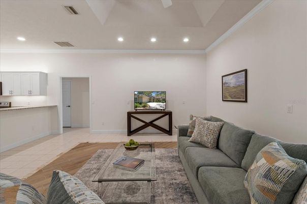 Interior, Living room, Recessed Lighting, Wood Texture Flooring